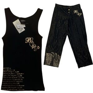 SOLD Babyphat Black and gold pinstripe tank top and pants set